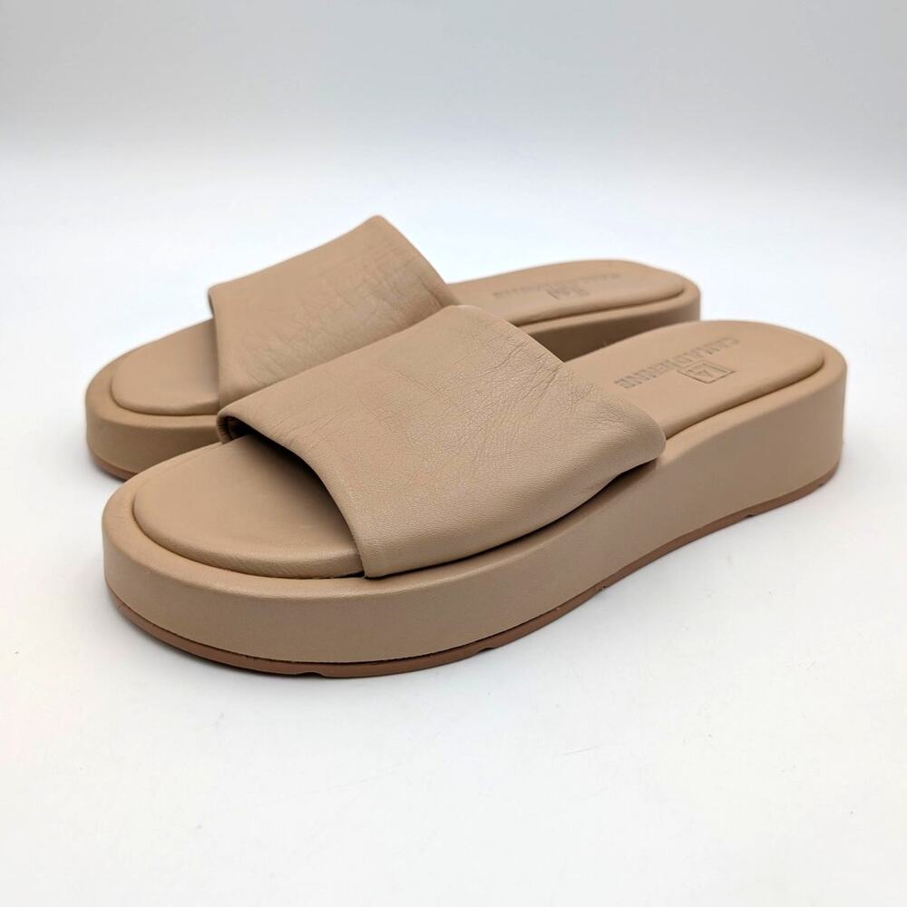 La Canadienne Ami Platform Slide Sandal Women's Open Toe Beige Size US9 EU39